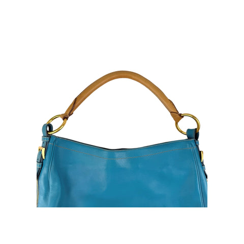 Prada Blue Cervo Leather Zip Around Hobo