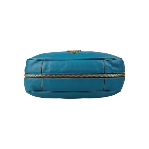 Prada Blue Cervo Leather Zip Around Hobo