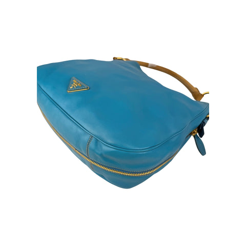 Prada Blue Cervo Leather Zip Around Hobo