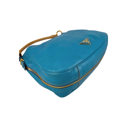 Prada Blue Cervo Leather Zip Around Hobo