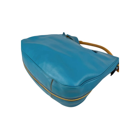 Prada Blue Cervo Leather Zip Around Hobo