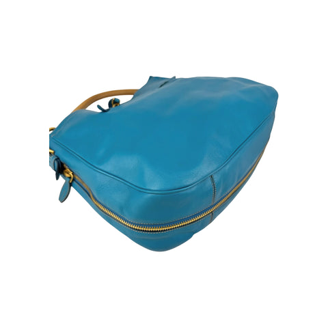 Prada Blue Cervo Leather Zip Around Hobo