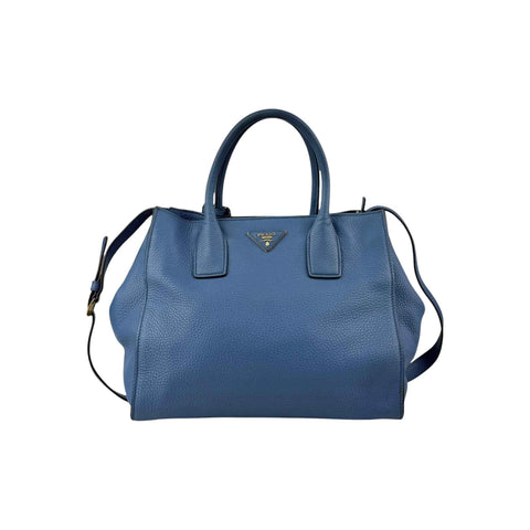 Prada Blue Vitello Daino Convertible Tote