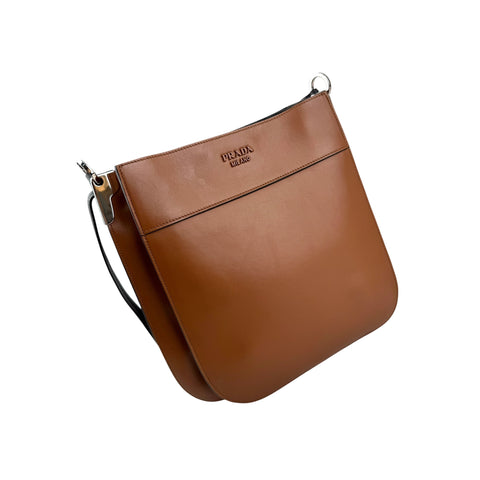Prada Brown City Calf Leather Margit Shoulder Bag