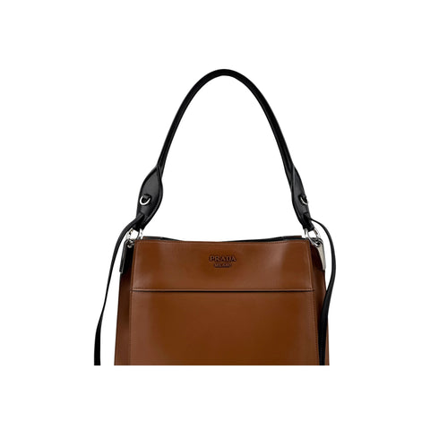 Prada Brown City Calf Leather Margit Shoulder Bag