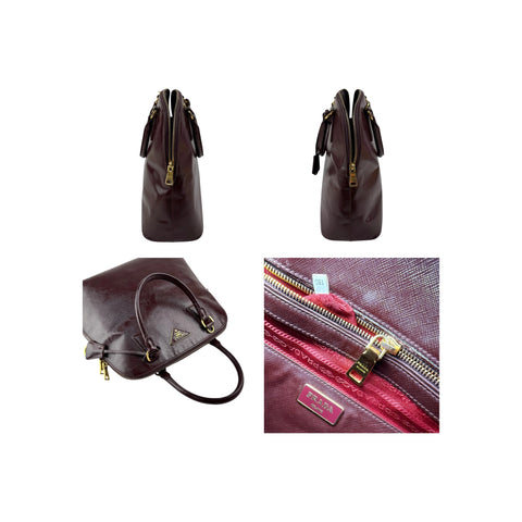 Prada Burgundy Saffiano Patent Leather Medium Promenade Satchel