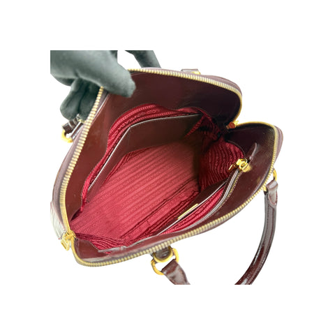 Prada Burgundy Saffiano Patent Leather Medium Promenade Satchel