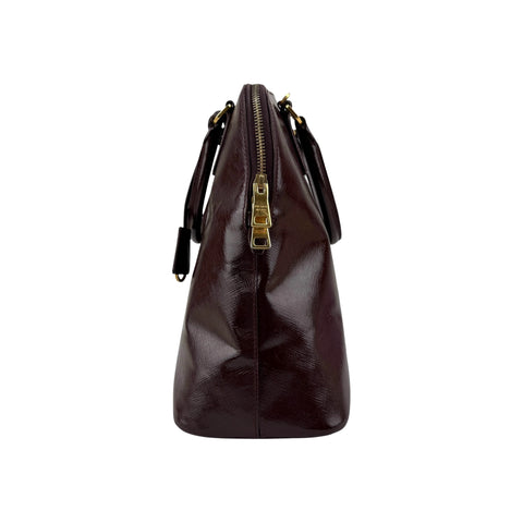 Prada Burgundy Saffiano Patent Leather Medium Promenade Satchel