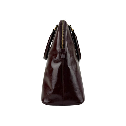 Prada Burgundy Saffiano Patent Leather Medium Promenade Satchel