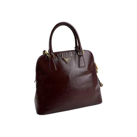 Prada Burgundy Saffiano Patent Leather Medium Promenade Satchel