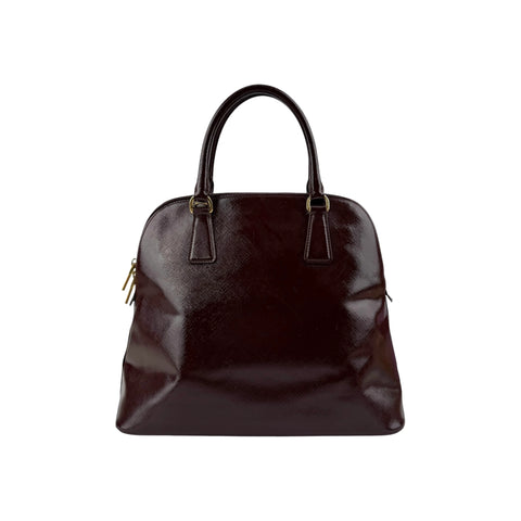 Prada Burgundy Saffiano Patent Leather Medium Promenade Satchel