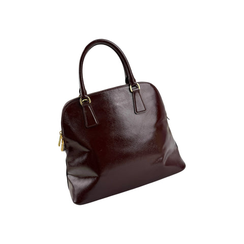 Prada Burgundy Saffiano Patent Leather Medium Promenade Satchel