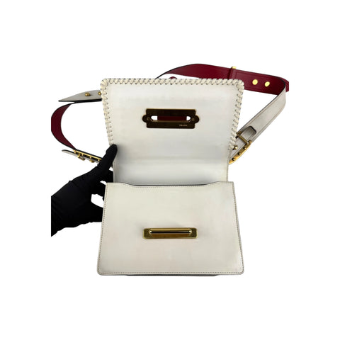 Prada Cahier Crossbody Bag Embellished Denim Leather