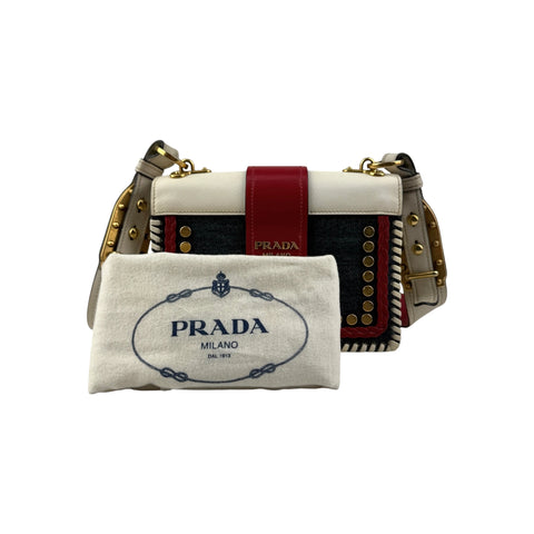 Prada Cahier Crossbody Bag Embellished Denim Leather