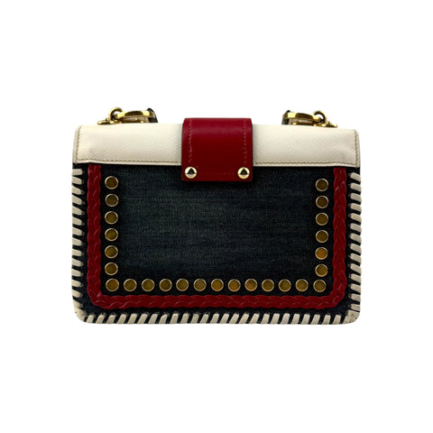 Prada Cahier Crossbody Bag Embellished Denim Leather