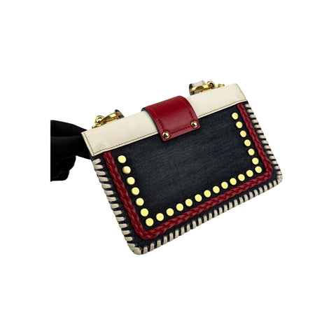 Prada Cahier Crossbody Bag Embellished Denim Leather