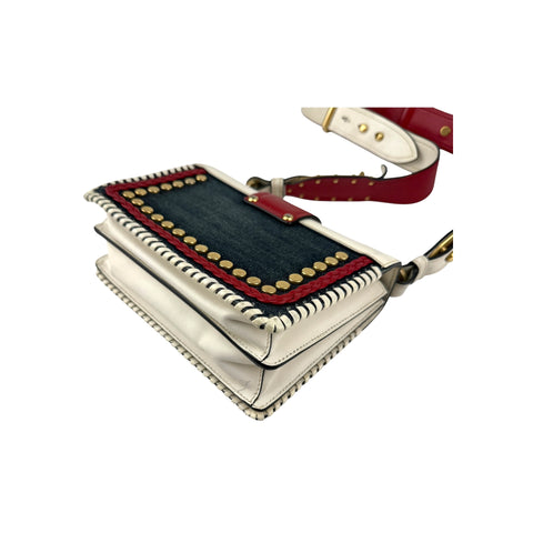 Prada Cahier Crossbody Bag Embellished Denim Leather