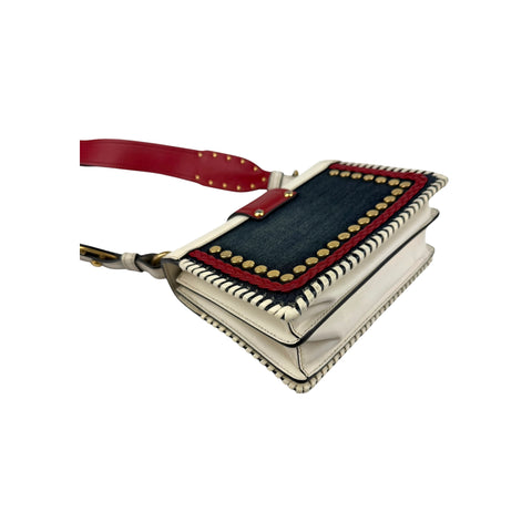 Prada Cahier Crossbody Bag Embellished Denim Leather
