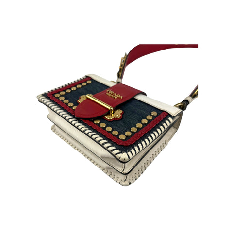 Prada Cahier Crossbody Bag Embellished Denim Leather