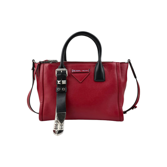 Prada Calfskin Belted Concept Double Zip Tote