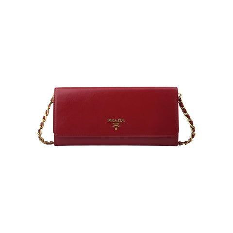 Prada Fuoco Saffiano Metal Leather Wallet on Chain Clutch Bag