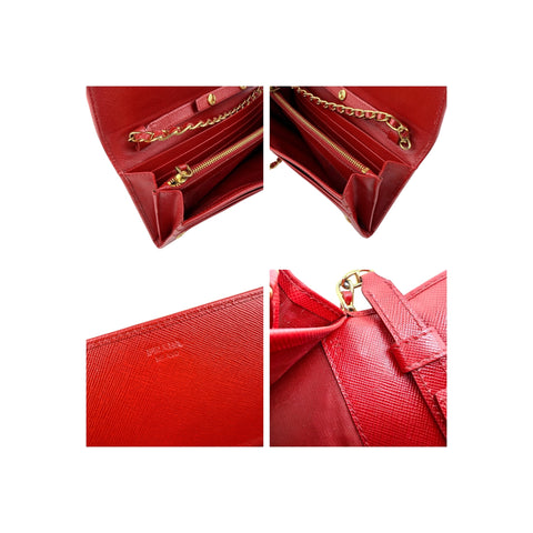 Prada Fuoco Saffiano Metal Leather Wallet on Chain Clutch Bag