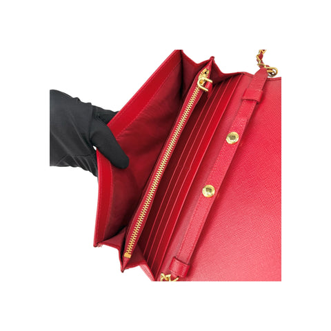 Prada Fuoco Saffiano Metal Leather Wallet on Chain Clutch Bag