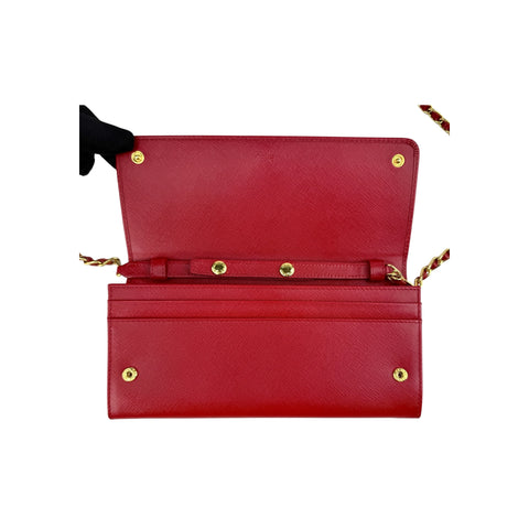 Prada Fuoco Saffiano Metal Leather Wallet on Chain Clutch Bag
