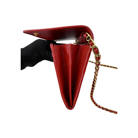 Prada Fuoco Saffiano Metal Leather Wallet on Chain Clutch Bag