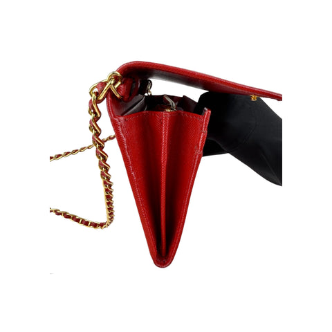 Prada Fuoco Saffiano Metal Leather Wallet on Chain Clutch Bag