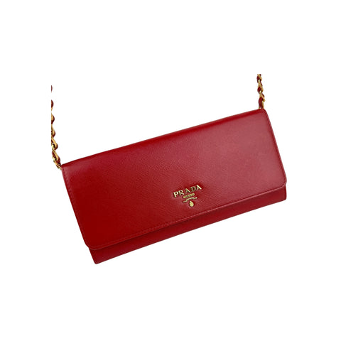 Prada Fuoco Saffiano Metal Leather Wallet on Chain Clutch Bag