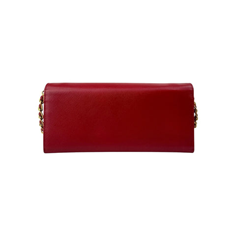 Prada Fuoco Saffiano Metal Leather Wallet on Chain Clutch Bag