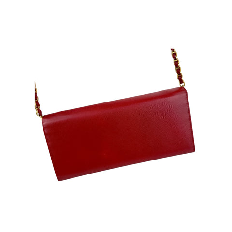 Prada Fuoco Saffiano Metal Leather Wallet on Chain Clutch Bag