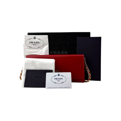 Prada Fuoco Saffiano Metal Leather Wallet on Chain Clutch Bag