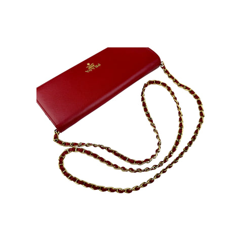Prada Fuoco Saffiano Metal Leather Wallet on Chain Clutch Bag