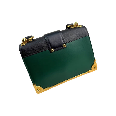 Prada Green/Black Leather City Calf and Saffiano Leather Cahier Bag