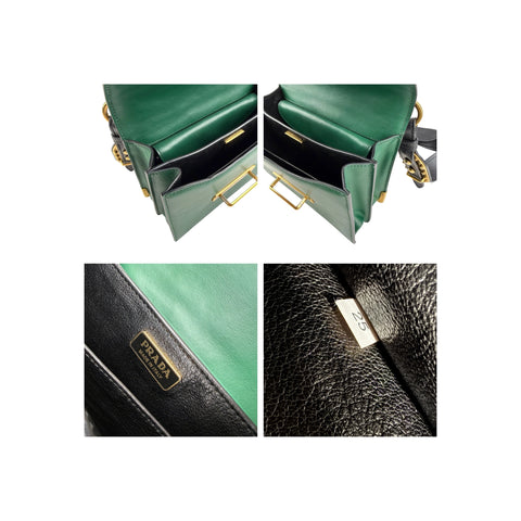Prada Green/Black Leather City Calf and Saffiano Leather Cahier Bag