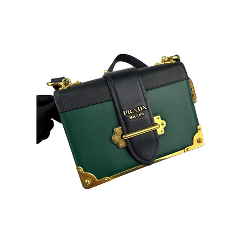 Prada Green/Black Leather City Calf and Saffiano Leather Cahier Bag