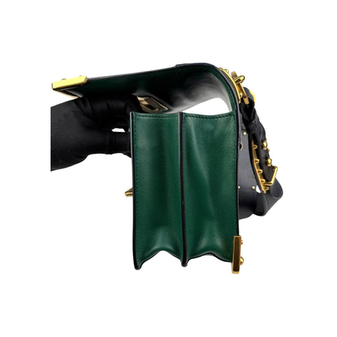 Prada Green/Black Leather City Calf and Saffiano Leather Cahier Bag