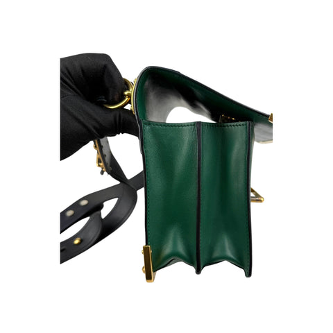 Prada Green/Black Leather City Calf and Saffiano Leather Cahier Bag