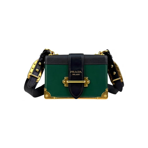 Prada Green/Black Leather City Calf and Saffiano Leather Cahier Bag