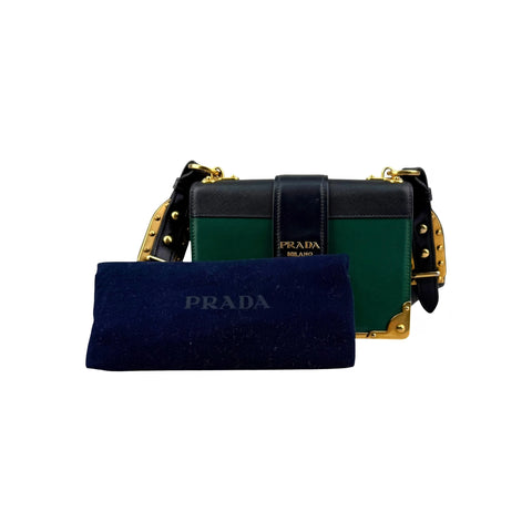 Prada Green/Black Leather City Calf and Saffiano Leather Cahier Bag