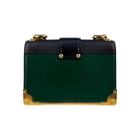 Prada Green/Black Leather City Calf and Saffiano Leather Cahier Bag