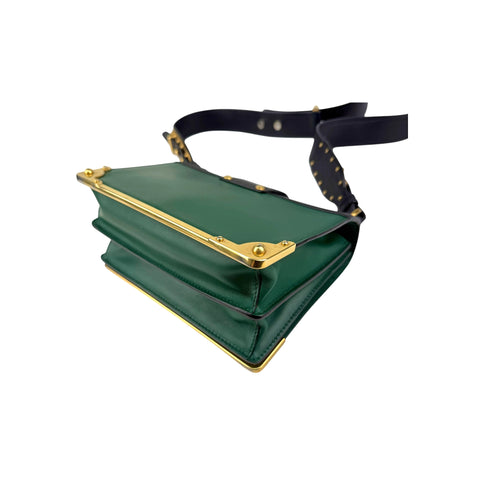 Prada Green/Black Leather City Calf and Saffiano Leather Cahier Bag