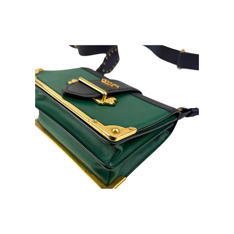 Prada Green/Black Leather City Calf and Saffiano Leather Cahier Bag