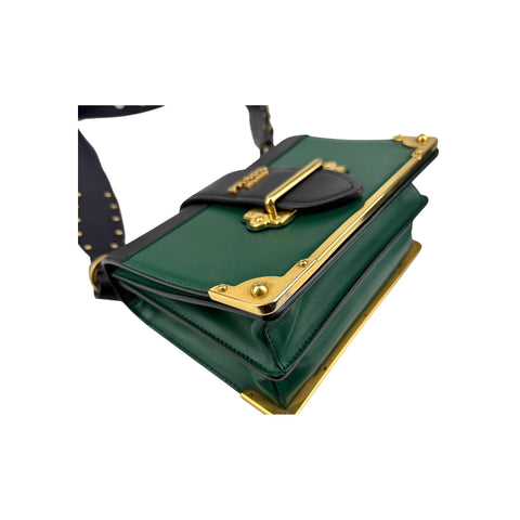 Prada Green/Black Leather City Calf and Saffiano Leather Cahier Bag