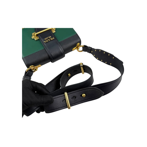 Prada Green/Black Leather City Calf and Saffiano Leather Cahier Bag