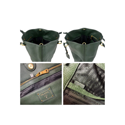 Prada Green Vitello Daino Leather Large Shopping Tote Bag