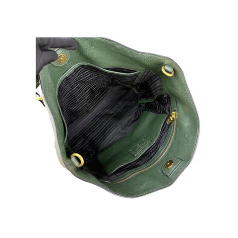 Prada Green Vitello Daino Leather Large Shopping Tote Bag