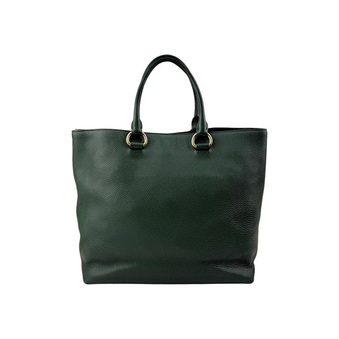 Prada Green Vitello Daino Leather Large Shopping Tote Bag